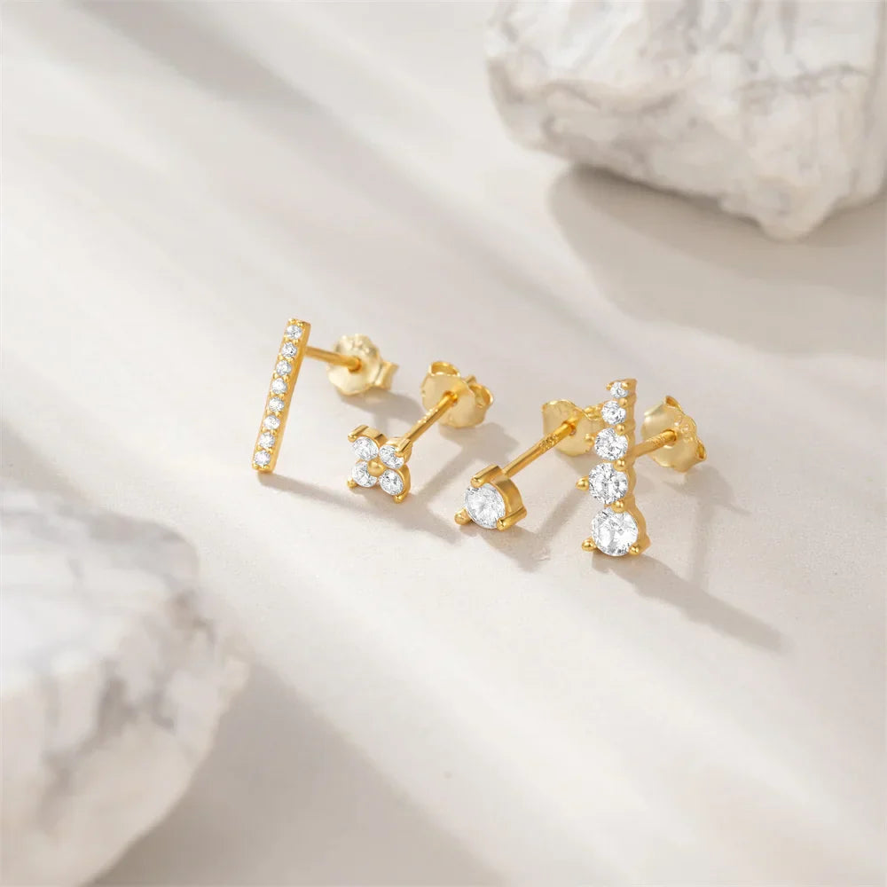 925 Sterling Silver 3pcs 4pcs Set Zircon Stud Earrings 18k Gold Star Minimalism Huggies Earring Fine Jewelly Set Party Gift
