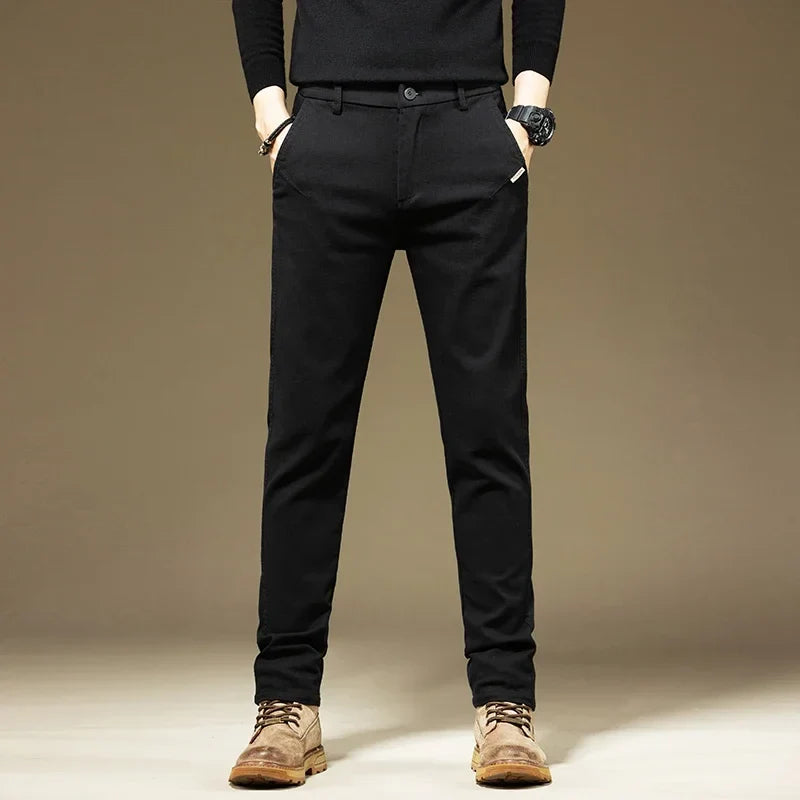 Men's Pants Casual Cotton Solid Color Spring Autumn Straight Business Work Pants High Quality Fashion Black Grey Trousers