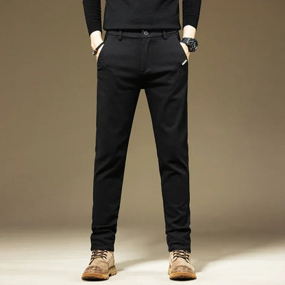 Men's Pants Casual Cotton Solid Color Spring Autumn Straight Business Work Pants High Quality Fashion Black Grey Trousers