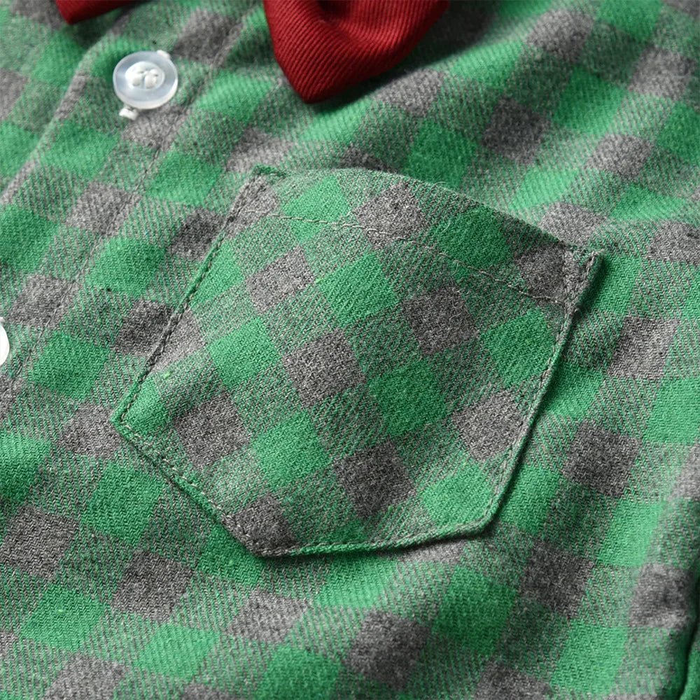 Children's Plaid Shirt and strap pants set for Boys with Bow Tie baby boy clothes 0 to 3Y Autumn Boys Clothes 70-130cm
