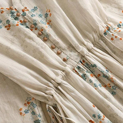 Dress Women Long Print Elegant Clothing Vintage Elastic Waist Korean Casual Beach Style V-Neck Fashion Robe Vestidos De Mujer