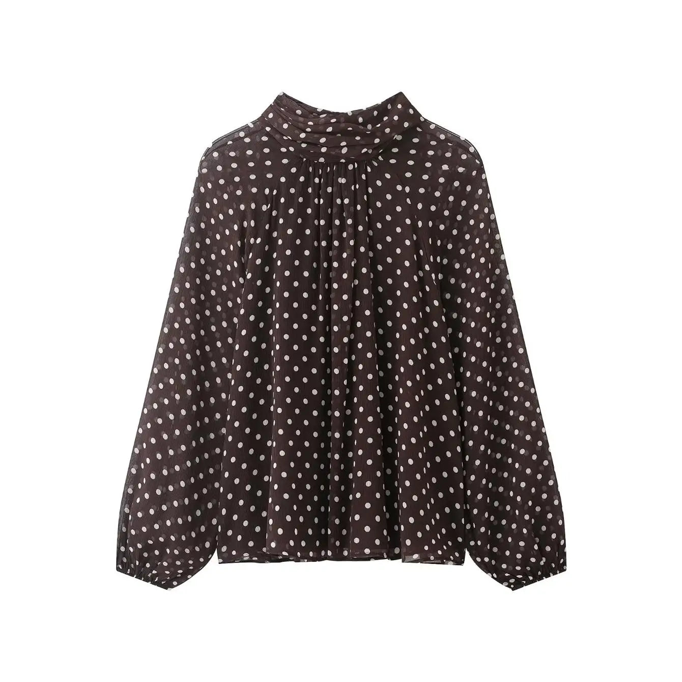 New Women Bow Collar Blouse Vintage Polka Dot Printed Loose Tops Fashion Elegant Spring Long Sleeve Commuting Shirts
