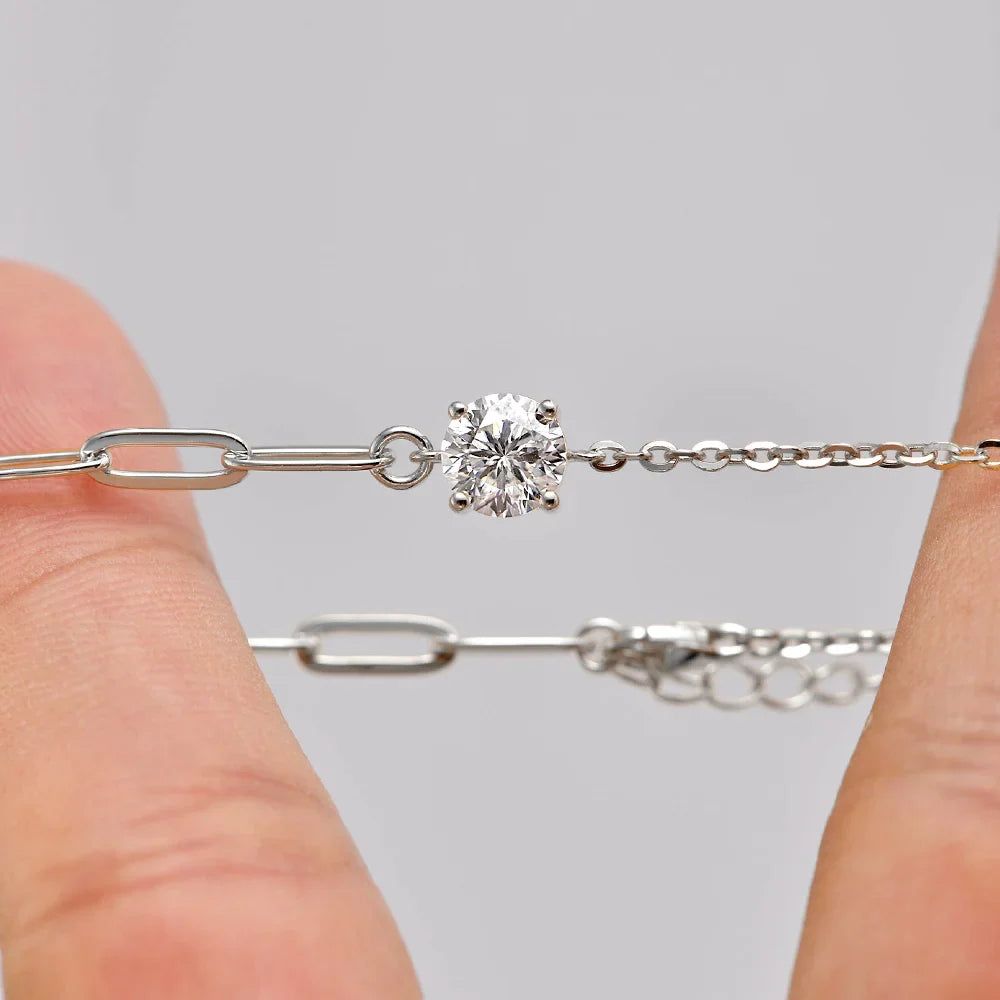 Certified 1CT Round Moissanite Solitaire Bracelet S925 Silver Plated 18K Gold D VVS Lab Diamond WristChain Jewelry Gift
