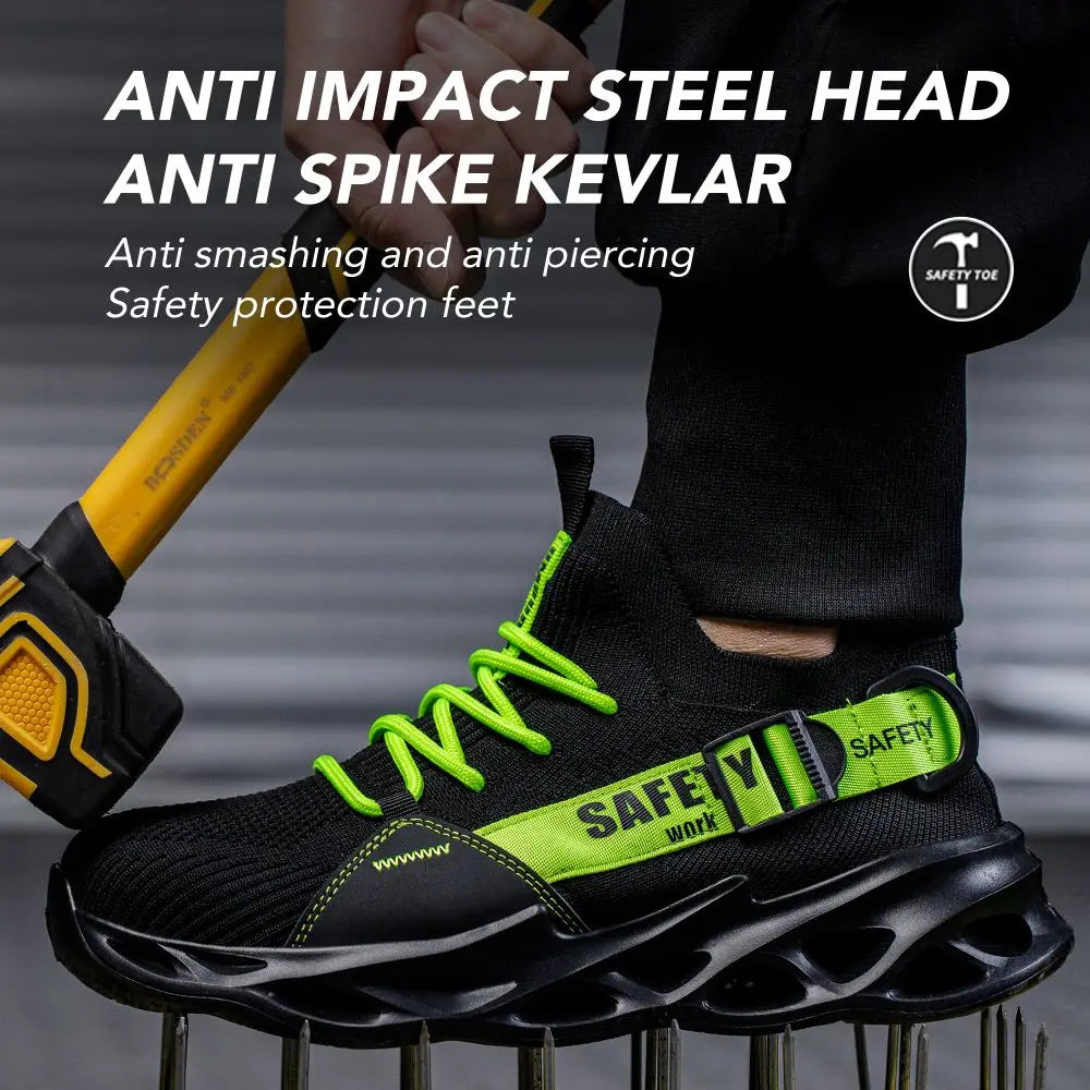 Men's Steel Toe Safety Shoes Anti Crush And Piercing Fashionable Breathable Sock Shoes Outdoor Unisex Work Footwear
