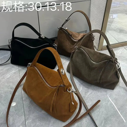 Genuine Leather Fashion Autumn Winter Boston Tote Soft Matte Suede Cow Leather Women's Handbag Shoulder Crossbody Bag For Women