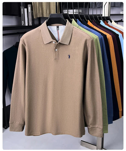 High end brand 100% cotton long sleeve polo shirt fashion luxury pony embroidery business casual comfort new Paul men's T-shirt