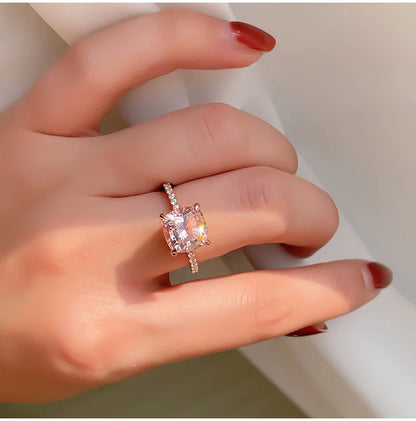4-carat Morganite 925 sterling silver ring, light luxury, niche, exquisite, high-end, cool style, rose gold plated diamond ring