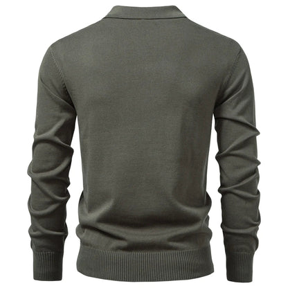 Zip Placket Polo Shirt Men Premium Solid Color Slim Fit Long Sleeve Textured Fabric Business Casual Autumn Winter