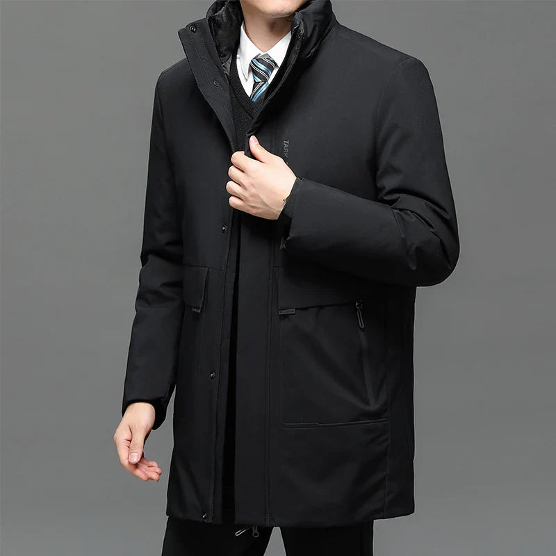 Business Men Thick Winter Big Hood Collar Warm Parka Waterproof Windproof NEW -40 Degrees Top Quality White Duck Down Jacket Men