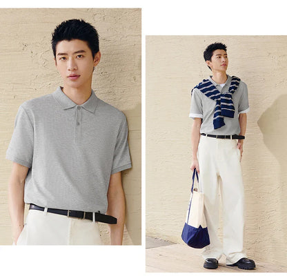 Polo Shirt Men Moisture Wicking Solid Color Short Sleeve T-Shirt 2025 Summer New Slim Fit Top for Active Wear