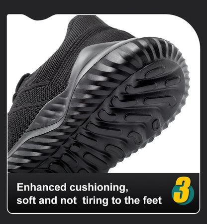 Men‘s Safety Shoes with Steel Toe Puncture Proof Anti-smash Work Sneakers Lightweight Breathable Black Sneakers for Construction