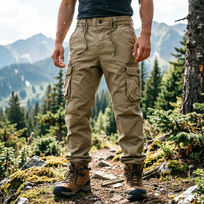 Large Pocket Loose Overalls Men's Outdoor Sports Jogging Tactical Pants Elastic Waist Pure Cotton Casual Work Pants Cargo Pants