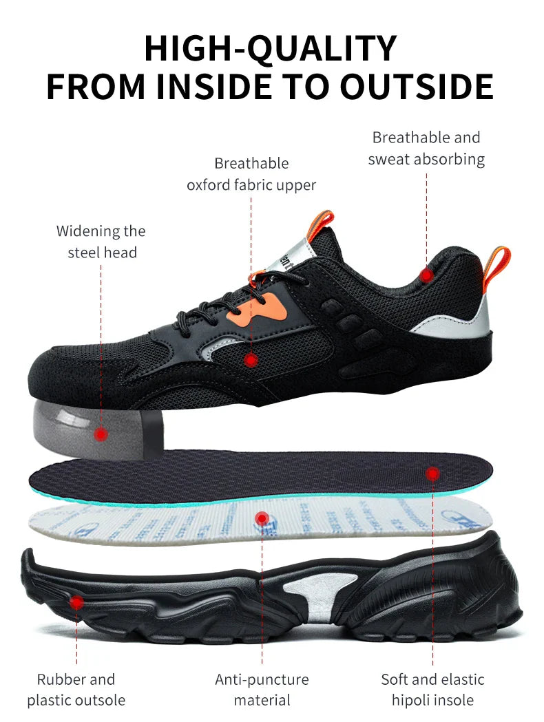 Men's safety shoes, work shoes, anti smashing and anti piercing work boots, indestructible safety boots
