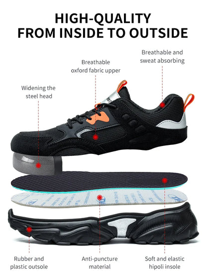 Men's safety shoes, work shoes, anti smashing and anti piercing work boots, indestructible safety boots