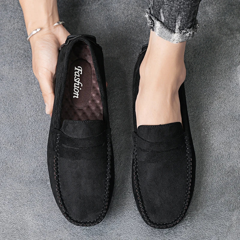 Sapatos Masculinos Casuais de Camurça, Respiráveis, de Couro, Loafers Masculinos, Slip-on, Sapatos de Dirigir Masculinos, Marca de Luxo, Sapatos Náuticos Confortáveis