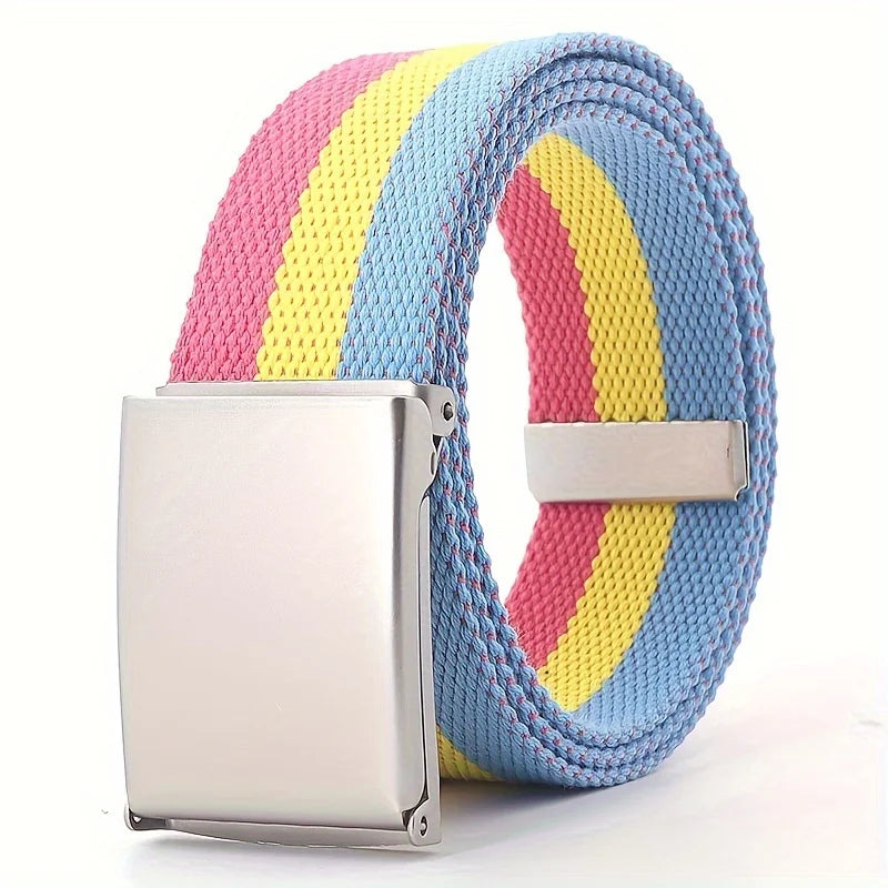 Rainbow Pride Canvas Belt with Square Buckle - Versatile & Stylish for Jeans
