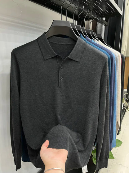 Men's Long Sleeve Fashion Casual Polo, Shirt Collar Pullover Sweater. Business Sweater T-shirt Golf Spring & Autumn Wool