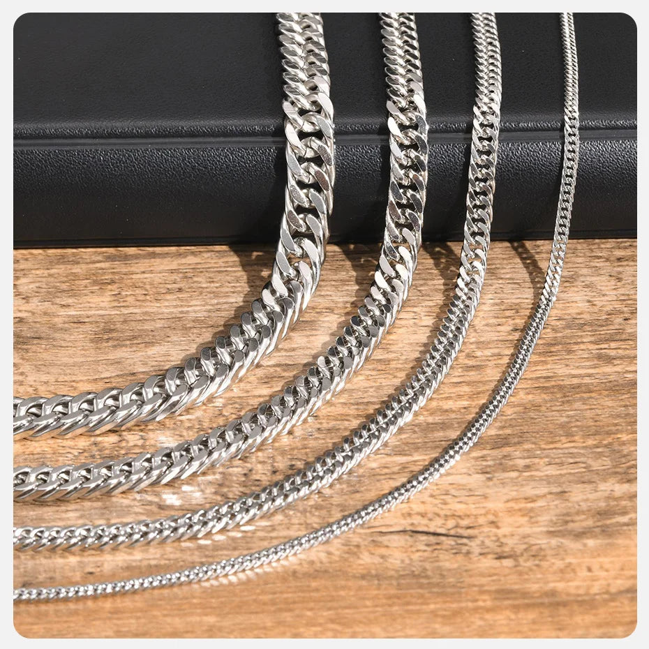 3/5/7/9mm Thick Cuban Chain Necklaces for Men Women,Simple Miami Curb Links Collar,Waterproof Stainless Steel Unisex Chain