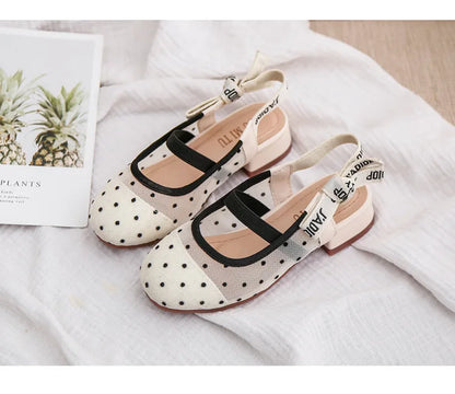 Mesh Black White Polka Dot Shoes Sandals for Girls with Heels Mules Sling Back Shoes for Girls Luxury Shoes for Girls To Dress