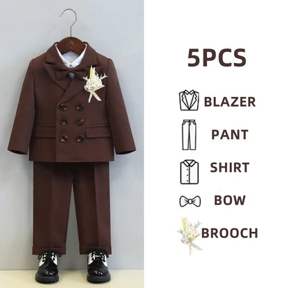 Children's Boys Autumn Formal Green Suit Boys Wedding Suit Children 1 To 14yrs Kids Blazer Pant Bowtie Flower Boys Suits Outfits