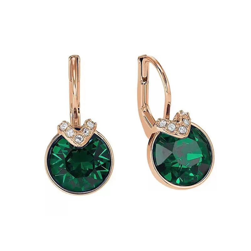 Bella V Drop Earring for Women Christmas Birthday Genuine Crystals from Austria Round Cut Dangle Silver Color Pierced Jewelry