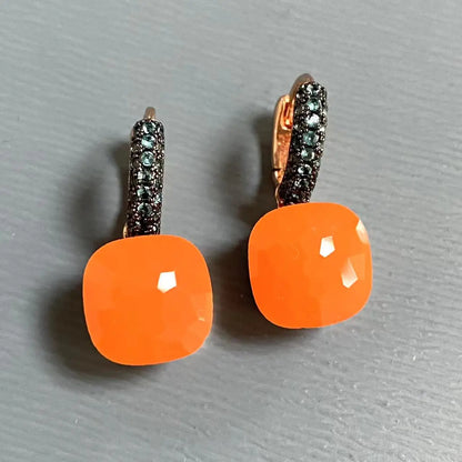 Classic Nudo Earrings Inlay Blue Topaz Zircon With Black Gun Plated Brown Crystal Earrings Fashion Jewelry Gift For Women
