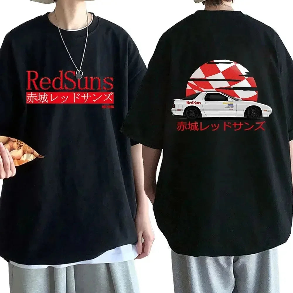 Anime Drift AE86 Initial D Double Sided T Shirt O-Neck Short Sleeves Summer Casual Unisex R34 Skyline GTR JDM Manga T-Shirts