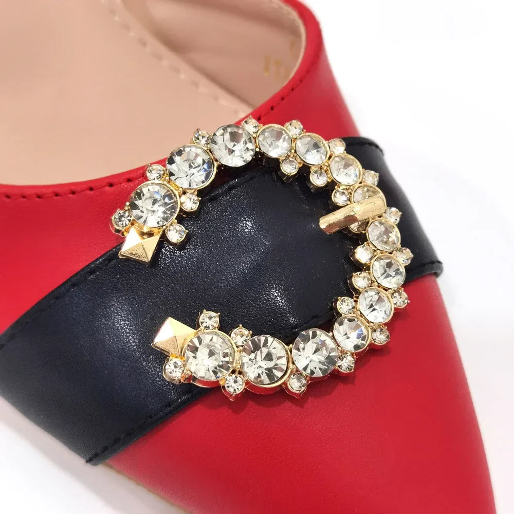 Italian Design Leather Colorblock Pointed Toe High Heel Women's Sandals Fashion Everyday Matching Shoes and Bag Sets