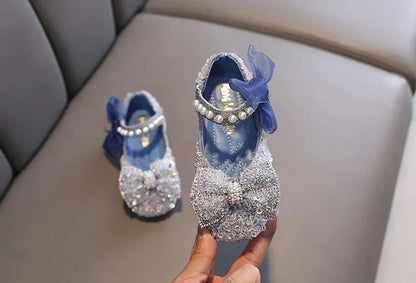 Toddler Girl's Princess Shoes Sequins Lace Bowknot 21-36 Children Mary Janes Three Colors Luxury Trendy Party Kids Shoes Flats