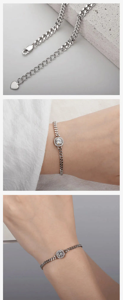 Moissanite Cuban Bracelet On Hand 925 Sterling Silver 18K White Gold Plated  Adjustable Bracelets for Woman Jewelry