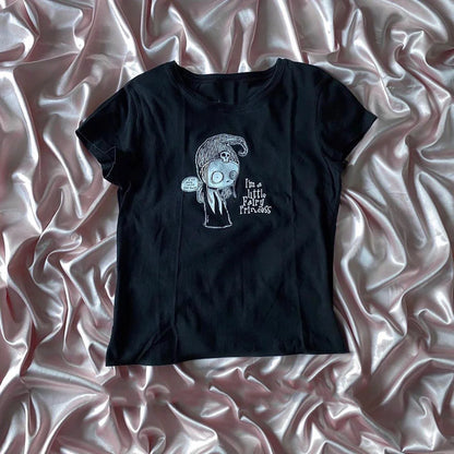 Aesthetic Y2k Crop Top Women Sexy Letter Print Graphics Baby Tee Goth Casual Short Sleeve Tshirt Punk Streetwear Slim