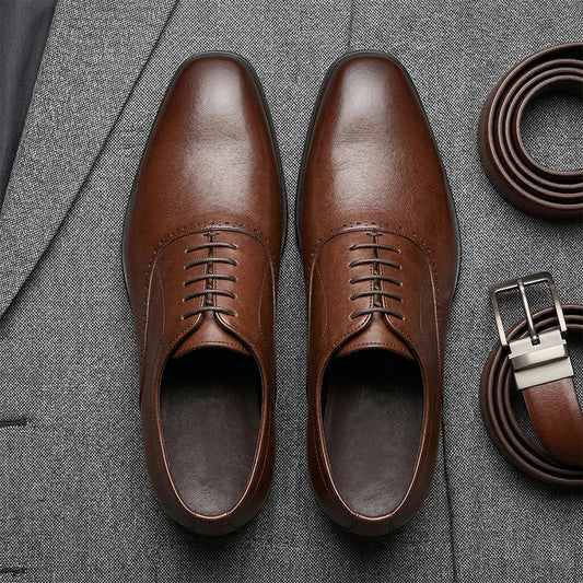 Men's Top Layer Cow Leather Formal Shoes Business Dress Office Comfortable Breathable Leather Lining Wedding Shoes
