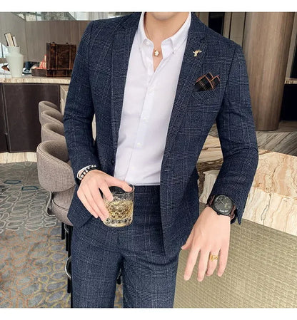 Suit Blazer+Pants Men Fashion Hosts British Style Work Business Wedding Casual Art Style Elegant Gentleman Cotton and Linen Suit