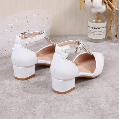 Children's Thick Heel Sandals Summer New Pointed-toe Girls' Crystal Princess Shoes Fashion Children's High-heeled Leather Shoes