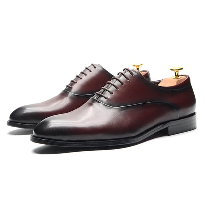 Italian Classic Mens Oxford Dress Shoes Genuine Leather Lace-up Plain Toe Burgundy Black Business Wedding Formal Shoes for Men