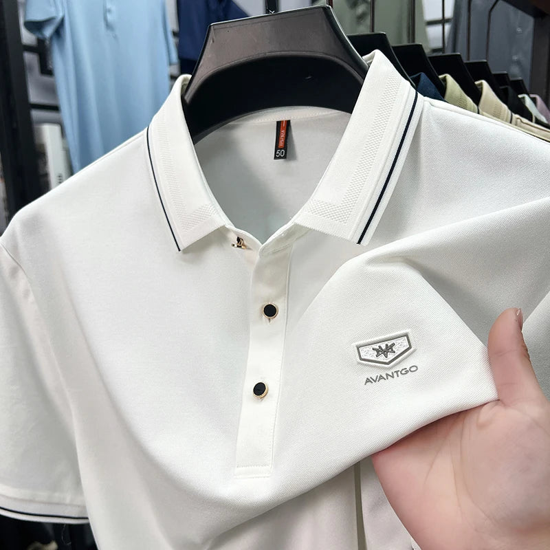 Light luxury brand men's short sleeve polo shirt summer new item high-end letter golf comfortable cotton casual business T-shirt