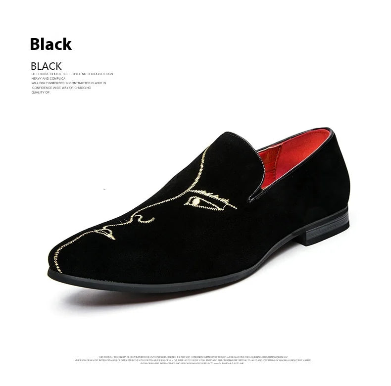 Frosted embroidered beanie shoes men's leather Korean version all match pointed leather shoes men's personality casual shoes