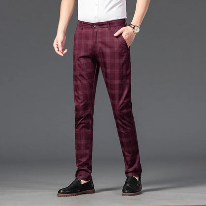 Brand Clothing Mens Casual Pants Fashion Plaid Classic Business Formal Trousers Elastic Straight Social Luxury Suit Pants