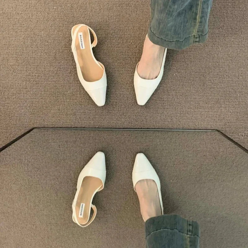 luxury designer fashion PU leather design ladies summer new style pointed toe low heel women sandals non-slip flat shoes