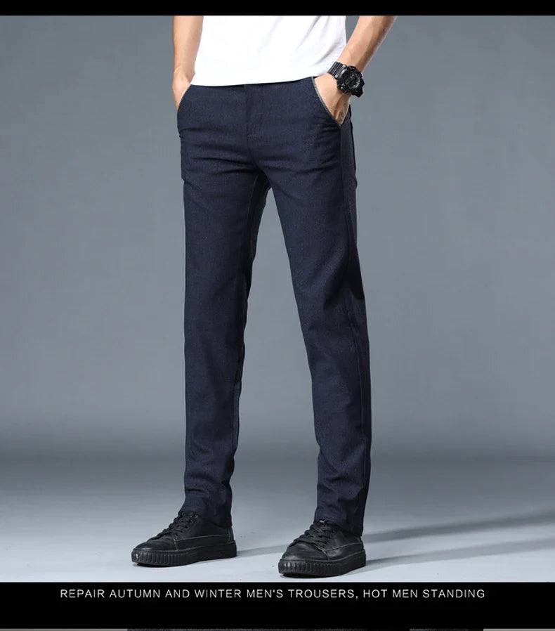 Classic Soft Grinding cotton Pants Men Business Casual Pants 2023 Autumn New Straight Slim Fashion Gray Black Brand Trousers