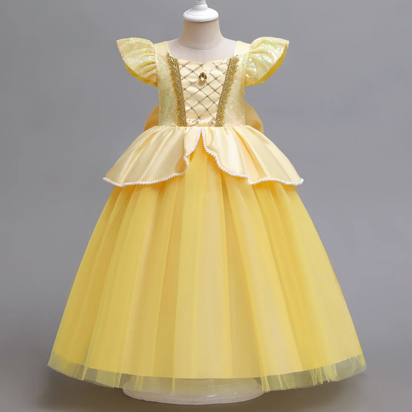 Disney Aniversário Festa Bela Fantasia Infantil Amarelo Malha Vestido de Baile Criança Cosplay Vestido de Festa Luxo para Menina Princesa Bela Noite