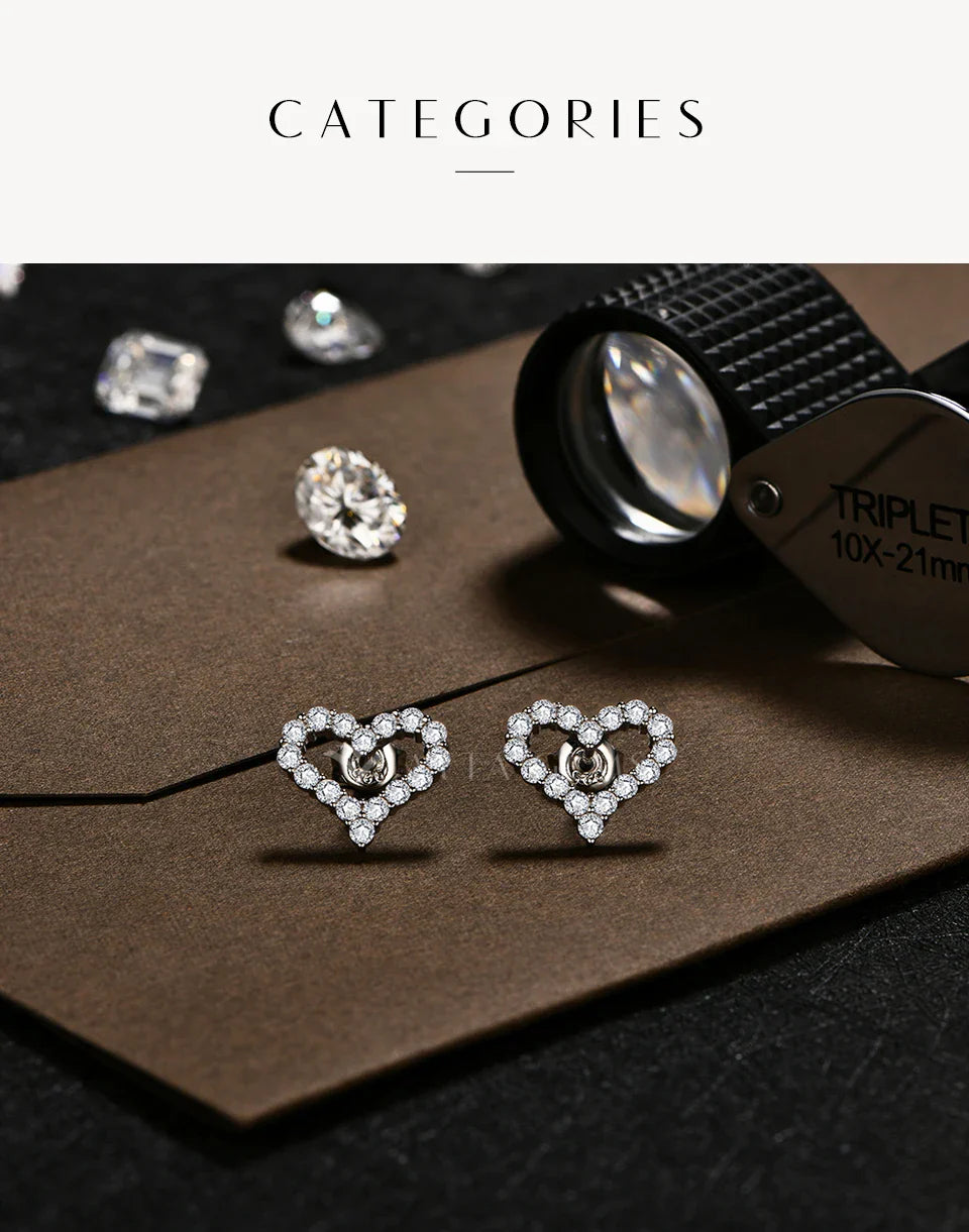 S925 Silver Hollow Heart Moissanite Earrings for Women Charm Love Anniversary Jewelry Elegant Birthday Gifts Certified