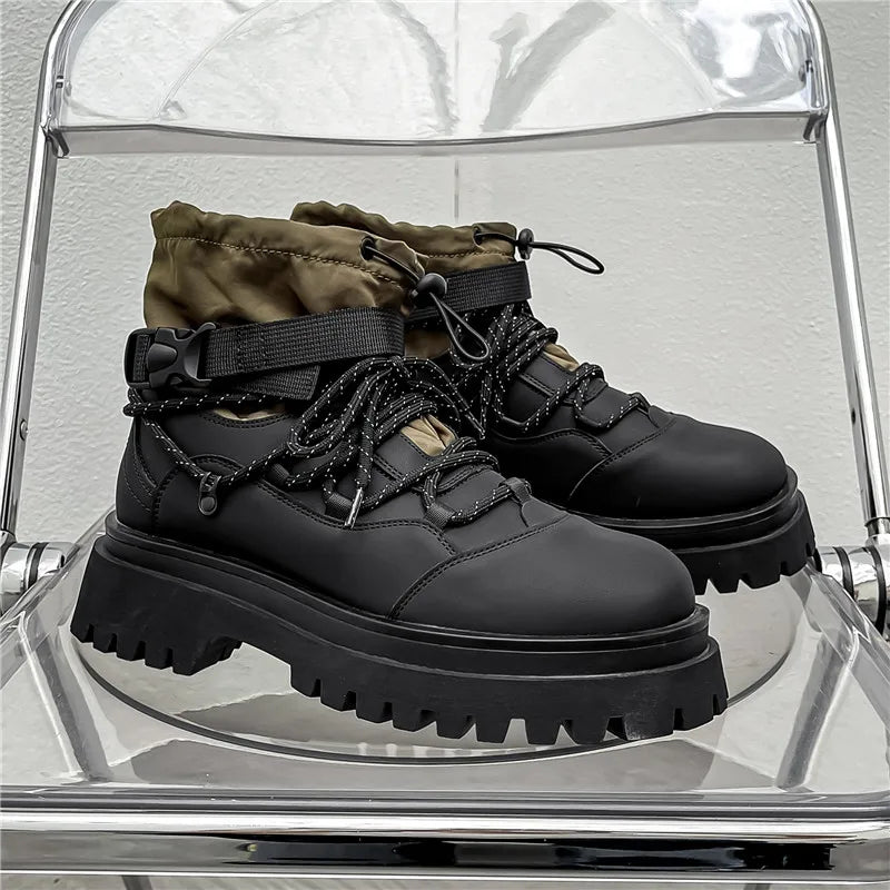 Fashion Men Casual Boots Designer High Top Mens Ankle Boots Winter Work Boots Breathable Walking Sneakers Black Leather Boots