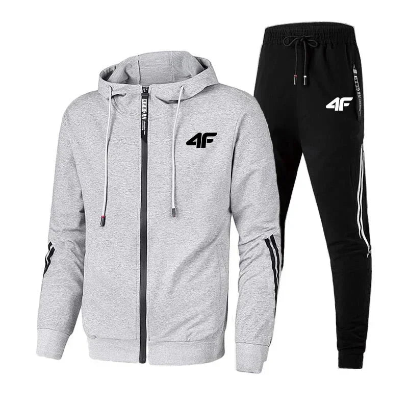 4F Print Zipper Long Sleeve Set Men Casual Outfit Fashion Streetwear Tracksuit Comfortable Loungewear
