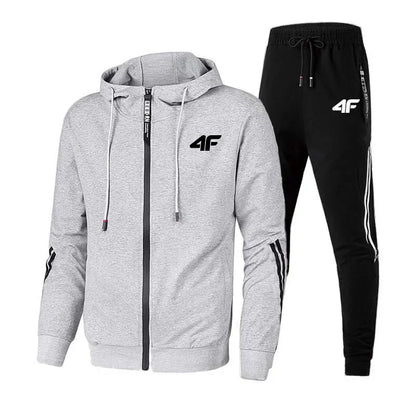 4F Print Zipper Long Sleeve Set Men Casual Outfit Fashion Streetwear Tracksuit Comfortable Loungewear