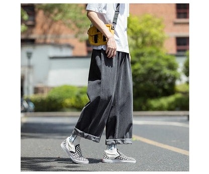Men's Jeans Hip Hop Streetwear Skateboard Neutral Denim Trousers Men Jeans Wide Leg Denim Cargo Jean Pants Loose Straight Baggy