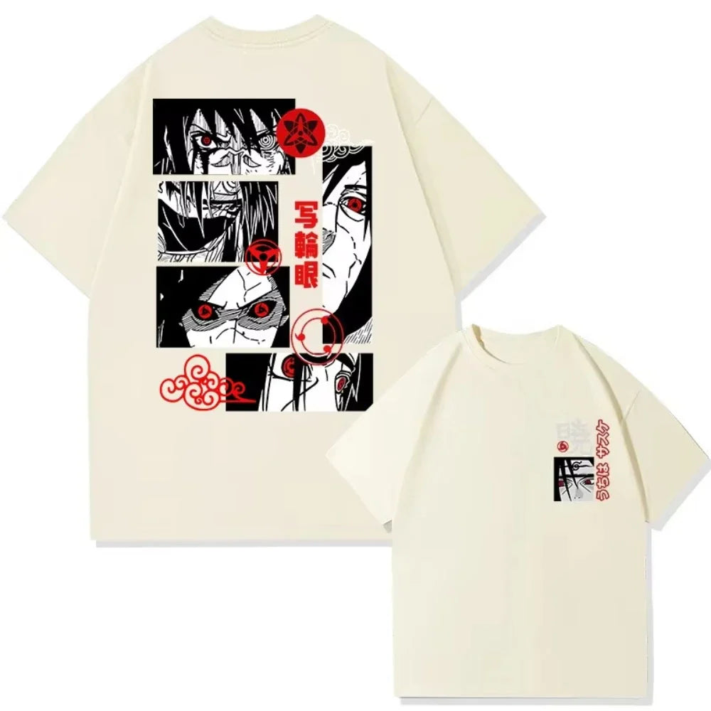 Camiseta Estampada com Sharingan Uchiha Derivada de Anime para Moda Masculina e Boné Super Street Casual para o Verão de 2025