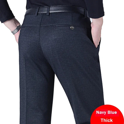 Autumn Summer Men's Slim Casual Pants Fashion Business Stretch Thicken Trousers Men Brand Solid Pant Black Navy Man Plus Size