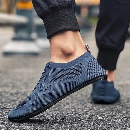 Sapatos Masculinos de Verão em Malha, Sapatilhas Planas para Uso Exterior, Sapatos de Caminhada de Alta Qualidade, Confortáveis, com Cadarço, Respiráveis, Antiderrapantes, Casuais