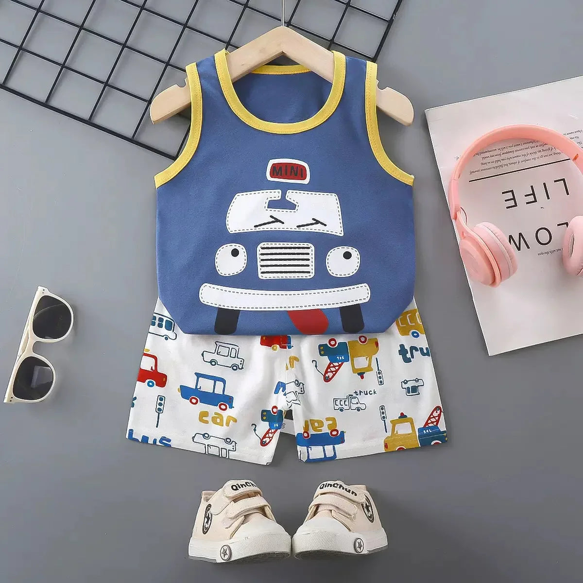 1 Set Summer Cotton Children Sets Kids Clothes Boys Girls Vest Suit Children's Clothing Baby T-Shirts Shorts Tank Top Sleeveless